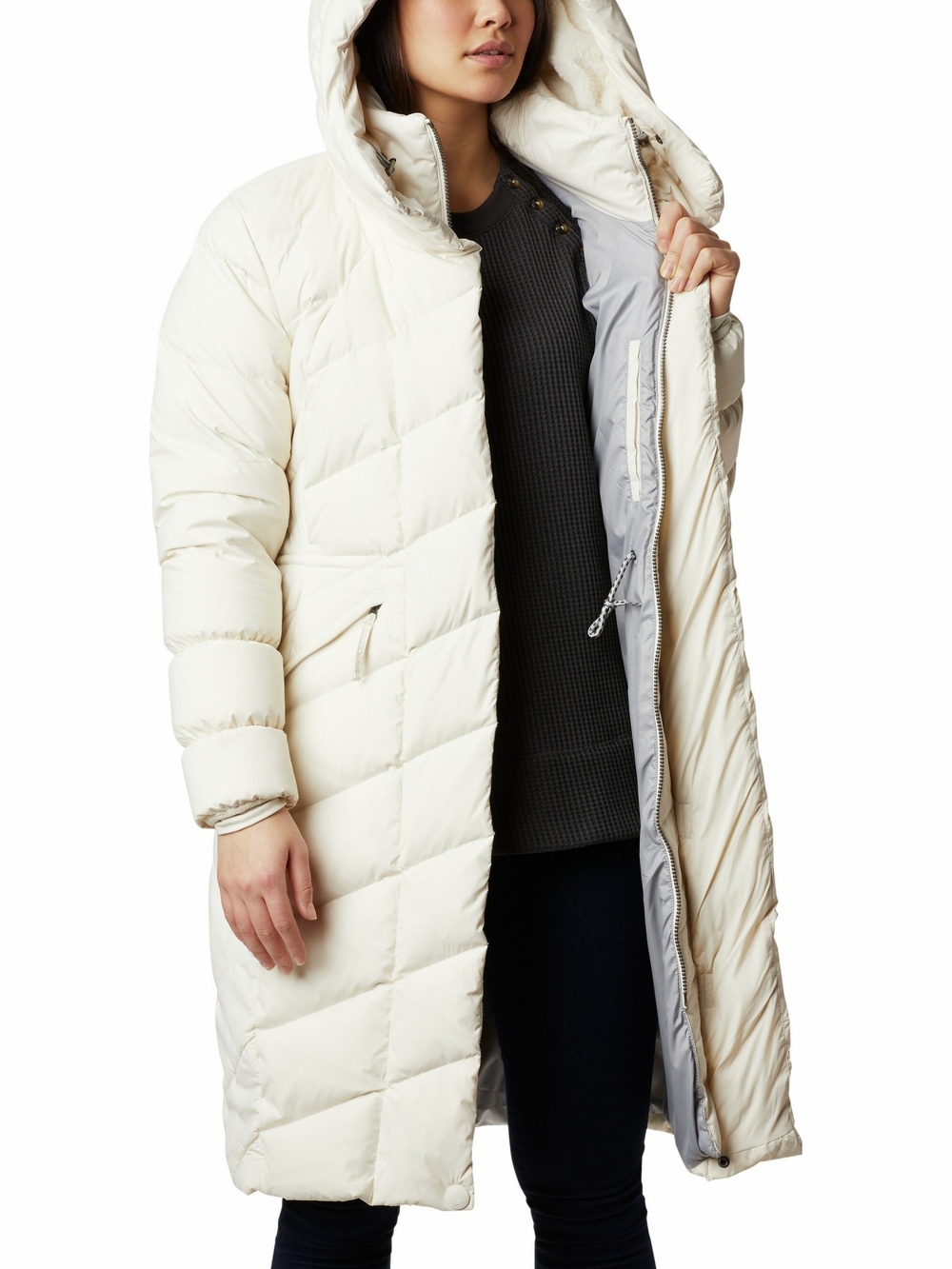 Columbia Women's Ember Springs Ivory Long Puffer Coat with Hood Size S